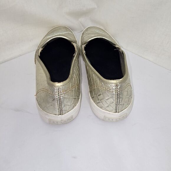 Sperry Seaside Emboss Weave Gold Leather Slip On Deck Boat Loafers Size 7.5 - Picture 4 of 7